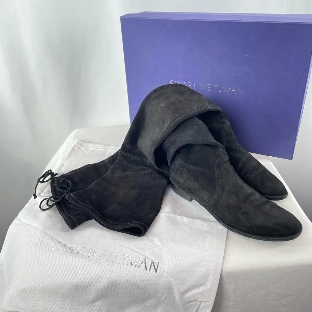Stuart Weitzman Lowland Suede‎ Over-the-Knee Boots in Black Size 7.5